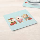 Weihnachtsfeiern - Rentiere, Bären und Kaninchen Rechteckiger Pappuntersetzer (angewinkelt)