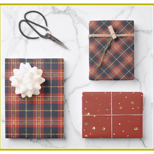 Weihnachtsfeiern & Sparkle Gold Trimm Geschenkpapier Set