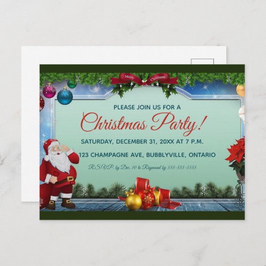 Weihnachtsfeiern und Weihnachtsfeiern - Weihnachte Einladungspostkarte (Vorne/Hinten)