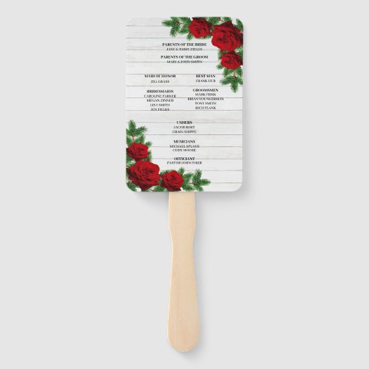 Weihnachtsfeierprogramm für rote Rosen und Kiefern Fächer (Rückseite)