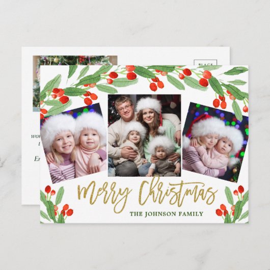 Weihnachtsfeiertag 4 FOTO Gruß Postkarte (Vorne/Hinten)