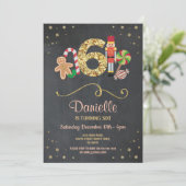 Weihnachtsfeiertag 6. Geburtstag sechs Einladung (Stehend Vorderseite)