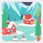 Weihnachtsfeiertag am Nordpol Quadratischer Aufkleber (Vorderseite)