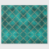 Weihnachtsfeiertag Aquamarin Gold Glitzer Damask G Geschenkpapier (Flach)