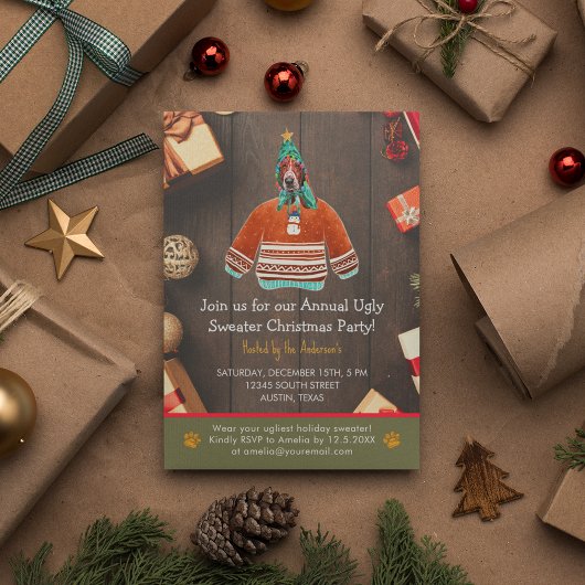Weihnachtsfeiertag Basset Hound Ugly Sweater Party Einladung