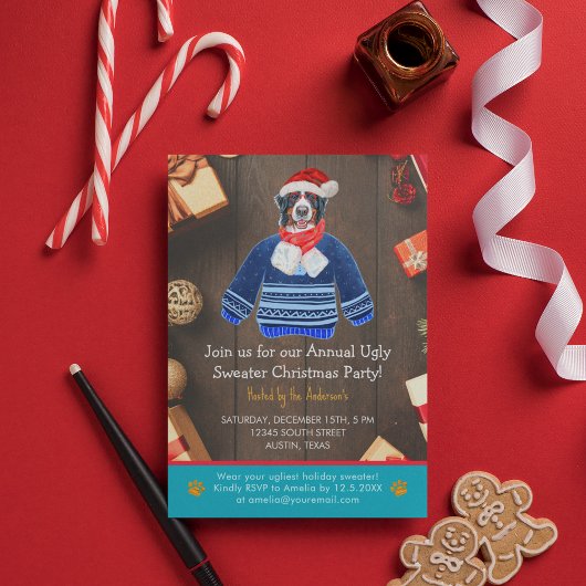 Weihnachtsfeiertag Bernese Dog Ugly Sweater Party Einladung
