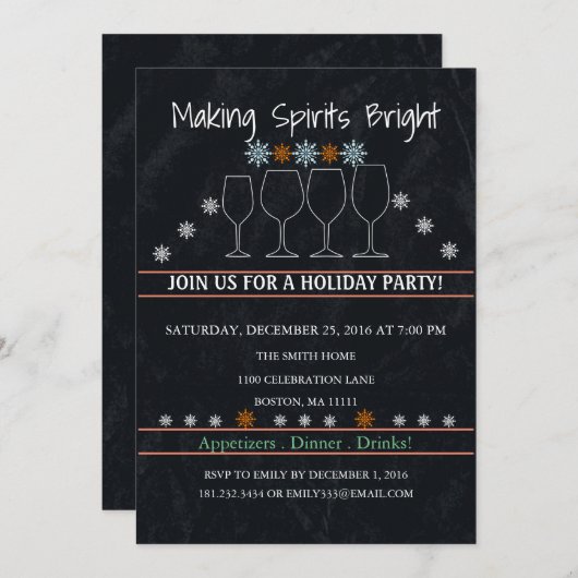 Weihnachtsfeiertag Black Chalkboard Snowflake Part Einladung (Vorne/Hinten)