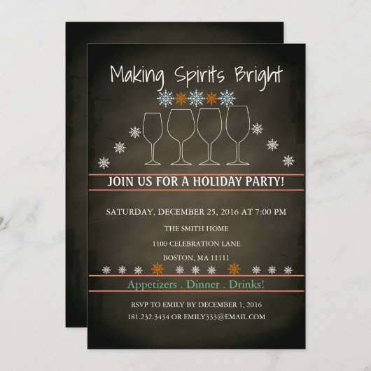 Weihnachtsfeiertag Black Chalkboard Snowflake Part Einladung (Vorne/Hinten)