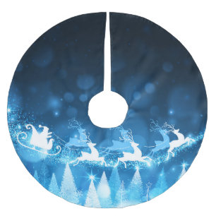 Weihnachtsfeiertag blaue Sankt und Pferdeschlitten Polyester Weihnachtsbaumdecke