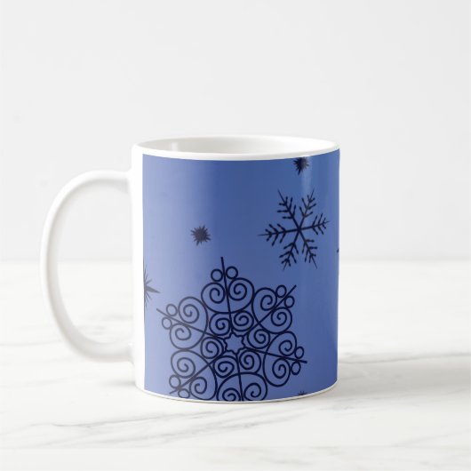 Weihnachtsfeiertag Blauer Schneeflocken Kaffeetasse (Links)