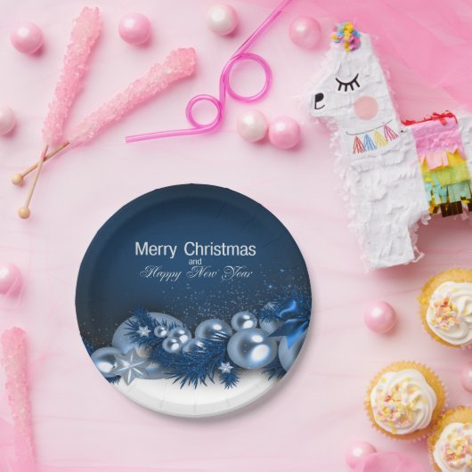 Weihnachtsfeiertag Blue Pearl 1 Design Pappteller (Party)