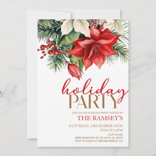 Weihnachtsfeiertag Blume Roter Feiertag Einladung (Vorderseite)