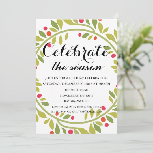 Weihnachtsfeiertag Blumenkraut Party Einladung (Stehend Vorderseite)