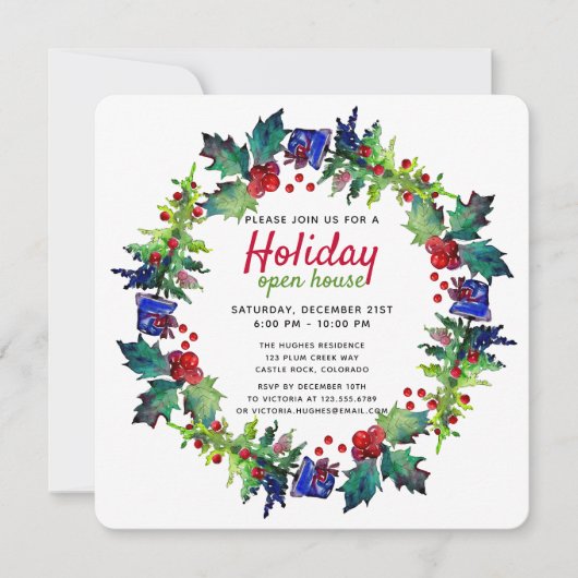 Weihnachtsfeiertag Blumenstrauß Open House Einladung (Vorderseite)