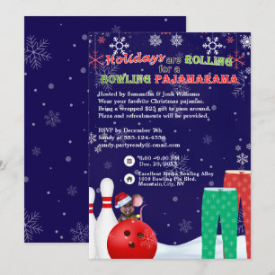 Weihnachtsfeiertag Bowling Pajama Pizza Party Blue Einladung