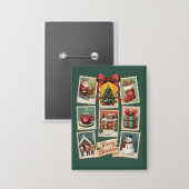 Weihnachtsfeiertag Briefmarke Briefmarke Retro Button (Vorderseite/Rückseite)