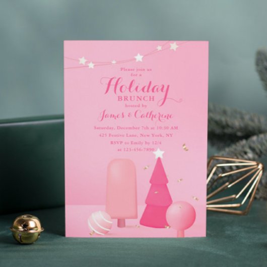 Weihnachtsfeiertag Brunch Rosa Modernes Party Einladung