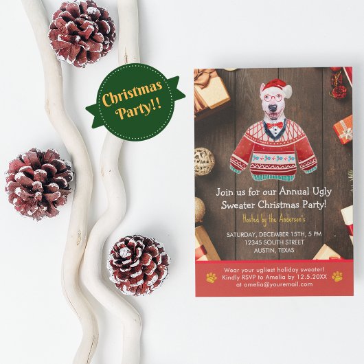 Weihnachtsfeiertag Bull Terrier Ugly Sweater Party Einladung