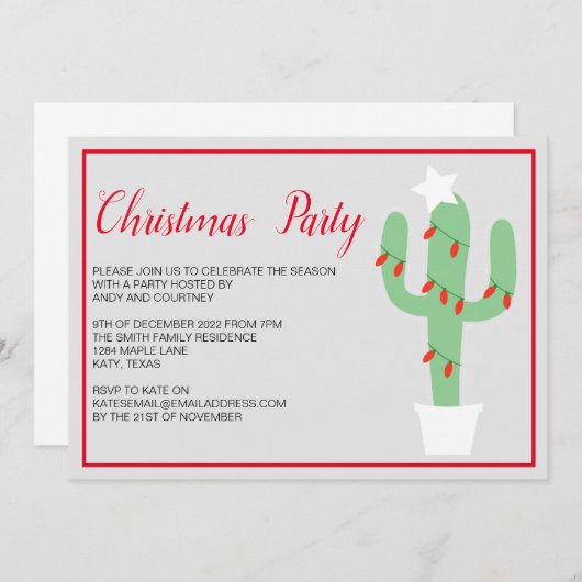 Weihnachtsfeiertag Cacti Cactus Winter Celebration Einladung (Vorne/Hinten)
