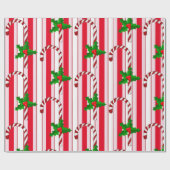 Weihnachtsfeiertag Candy Cane Streifen Holly Muste Geschenkpapier (Flach)