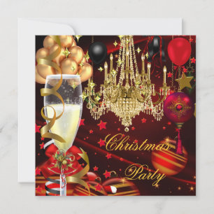 Weihnachtsfeiertag Champagne Party Rote Gold Bälle Einladung