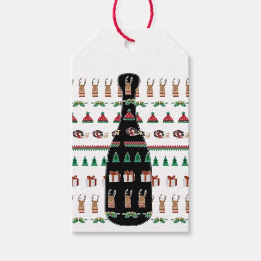 Weihnachtsfeiertag Champagner Flasche Wein Geschenkanhänger (Vorderseite)