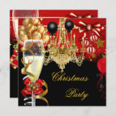 Weihnachtsfeiertag Champagner Party Red Gold Black Einladung (Vorne/Hinten)