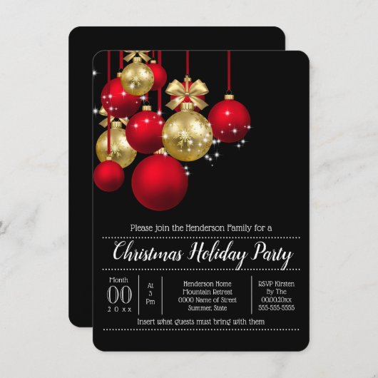 Weihnachtsfeiertag Chic in Gold Rot Einladung (Vorne/Hinten)
