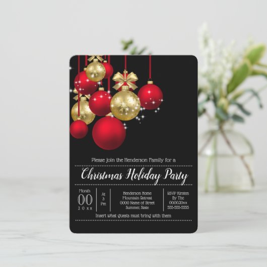 Weihnachtsfeiertag Chic in Gold Rot Einladung (Stehend Vorderseite)
