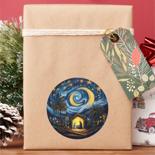 Weihnachtsfeiertag Christliche Krippe Runder Aufkleber (Feiertag)