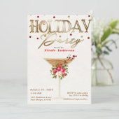 Weihnachtsfeiertag Cocktail Party Gold Roter Urlau Einladung (Stehend Vorderseite)