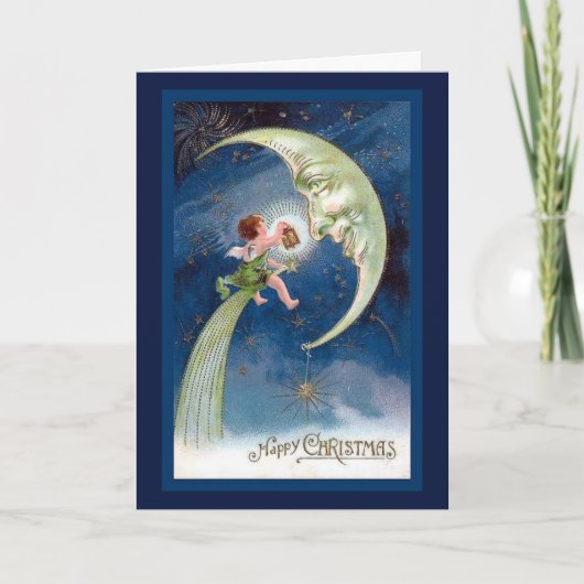Weihnachtsfeiertag Crescent Moon w/cherub Holiday Karte (Vorderseite)