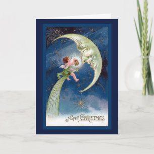 Weihnachtsfeiertag Crescent Moon w/cherub Holiday Karte