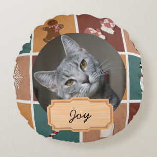 Weihnachtsfeiertag Custom Cat Foto Rundes Kissen