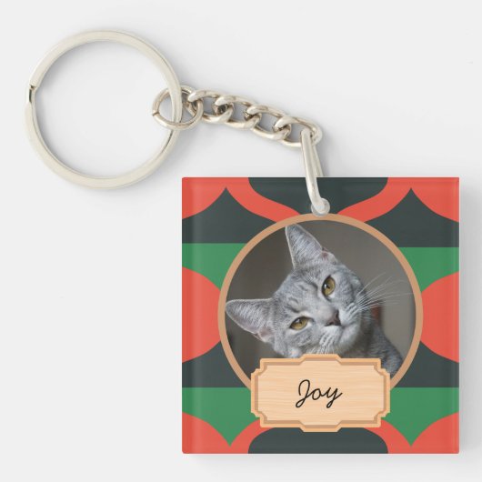 Weihnachtsfeiertag Custom Cat Foto Schlüsselanhänger (Vorderseite)