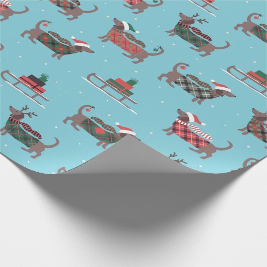 Weihnachtsfeiertag Dackel Schlittenpapier Geschenkpapier (Ecke)