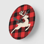 Weihnachtsfeiertag Deer Antlers Red Black Gingham Runde Wanduhr (Winkel)