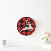 Weihnachtsfeiertag Deer Antlers Red Black Gingham Runde Wanduhr (Zuhause)