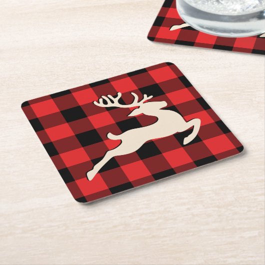Weihnachtsfeiertag Deer Red Black Gingham Rechteckiger Pappuntersetzer (angewinkelt)