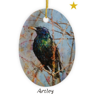 Weihnachtsfeiertag des Starling Bird Painting Keramik Ornament