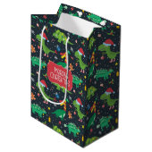 Weihnachtsfeiertag Dinosaur Geschenktasche Mittlere Geschenktüte (Vorderseite Schrägansicht)