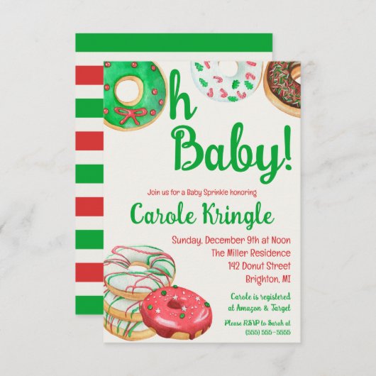Weihnachtsfeiertag Donut Baby Sprinkle, Dusche Einladung (Vorne/Hinten)
