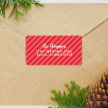 Weihnachtsfeiertag Einfach Rot Streifen Minimalist Adressaufkleber<br><div class="desc">Dieses Design zeigt Weihnachtsfeiertage niedliche,  festliche Streifen Streifen Streifen gestreift,  schlicht minimalistisch minimalistisch,  leuchtend farbenfroh rot,  Weihnachtsfeiertag Rücksendeadresse Aufkleber,  Weihnachtsfeiertagsnacht Familiennamen,  Weihnachtsfeiertag Gruß Umschlag Aufkleber,  Weihnachts-Weihnachtsaufkleber,  einfache vereinfachte Rücksendeadresse,  moderne Kalligraphie Schrift Typografie</div>