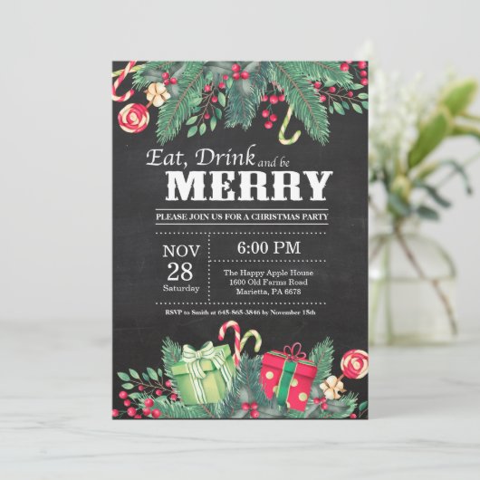 Weihnachtsfeiertag Einladung Chalkboard (Stehend Vorderseite)