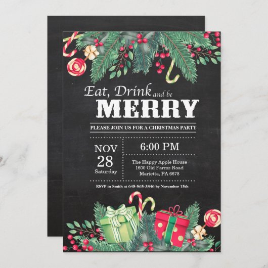 Weihnachtsfeiertag Einladung Chalkboard (Vorne/Hinten)