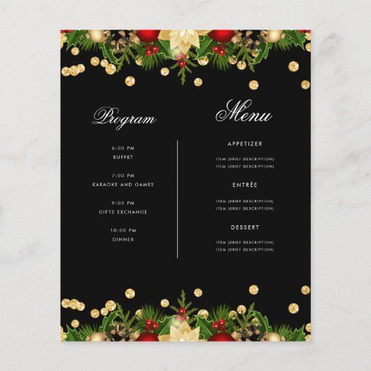 Weihnachtsfeiertag Einladung mit Programm & Menü (Rückseite)