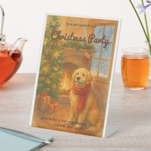 Weihnachtsfeiertag Einladung zum gemütlichen Hunde Sockelschild