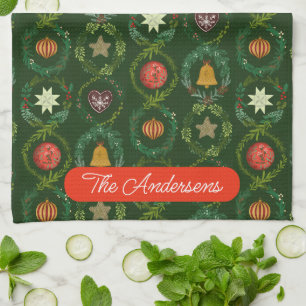 Weihnachtsfeiertag elegant nordischer Kranz Geschirrtuch