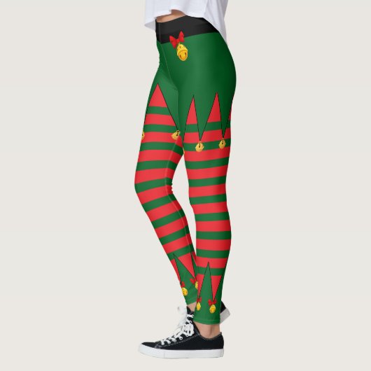 Weihnachtsfeiertag Elf Roter Grüner Streifen Leggings (Links)