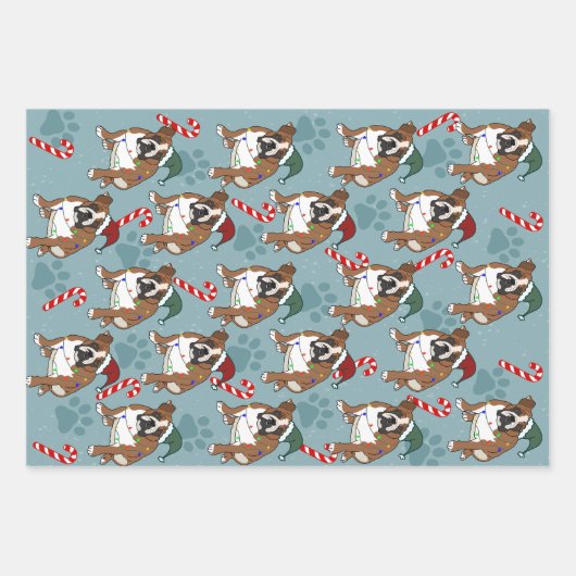 Weihnachtsfeiertag Englisch Bulldog Geschenkpapier Set (Vorderseite 2)